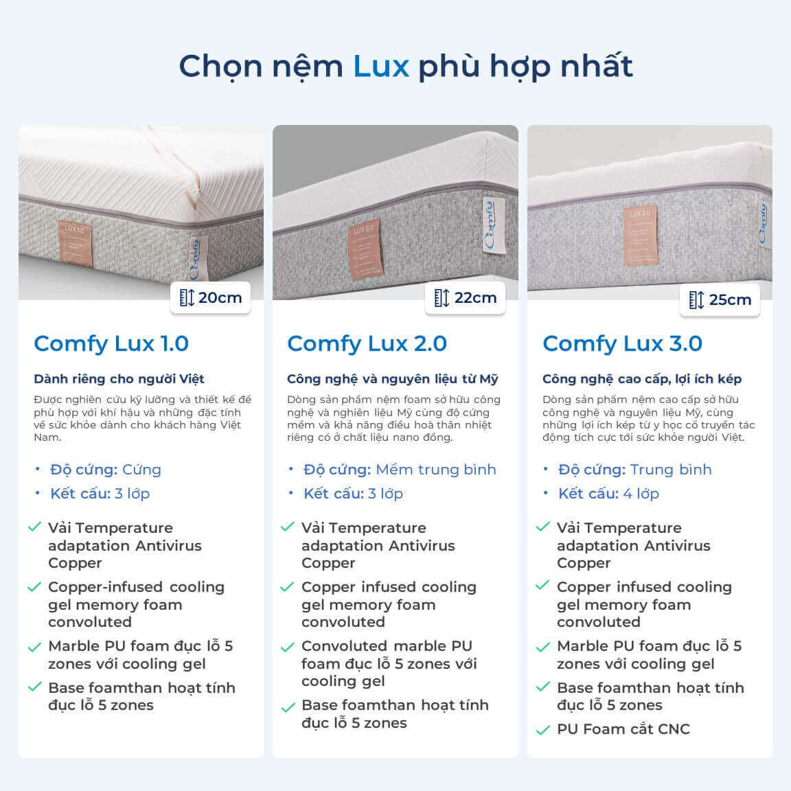 Nệm foam Comfy Lux 1.0 cao cấp kháng khuẩn kép dày 20cm - Ảnh 5