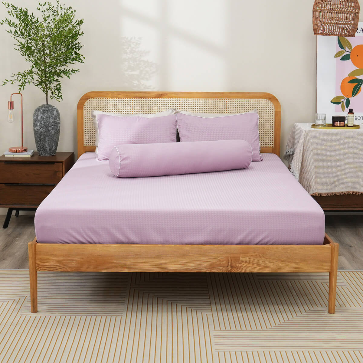 Bộ ga chun polyester gấm Amando Ellie đơn sắc 4 chi tiết Màu Tím - Ảnh 2