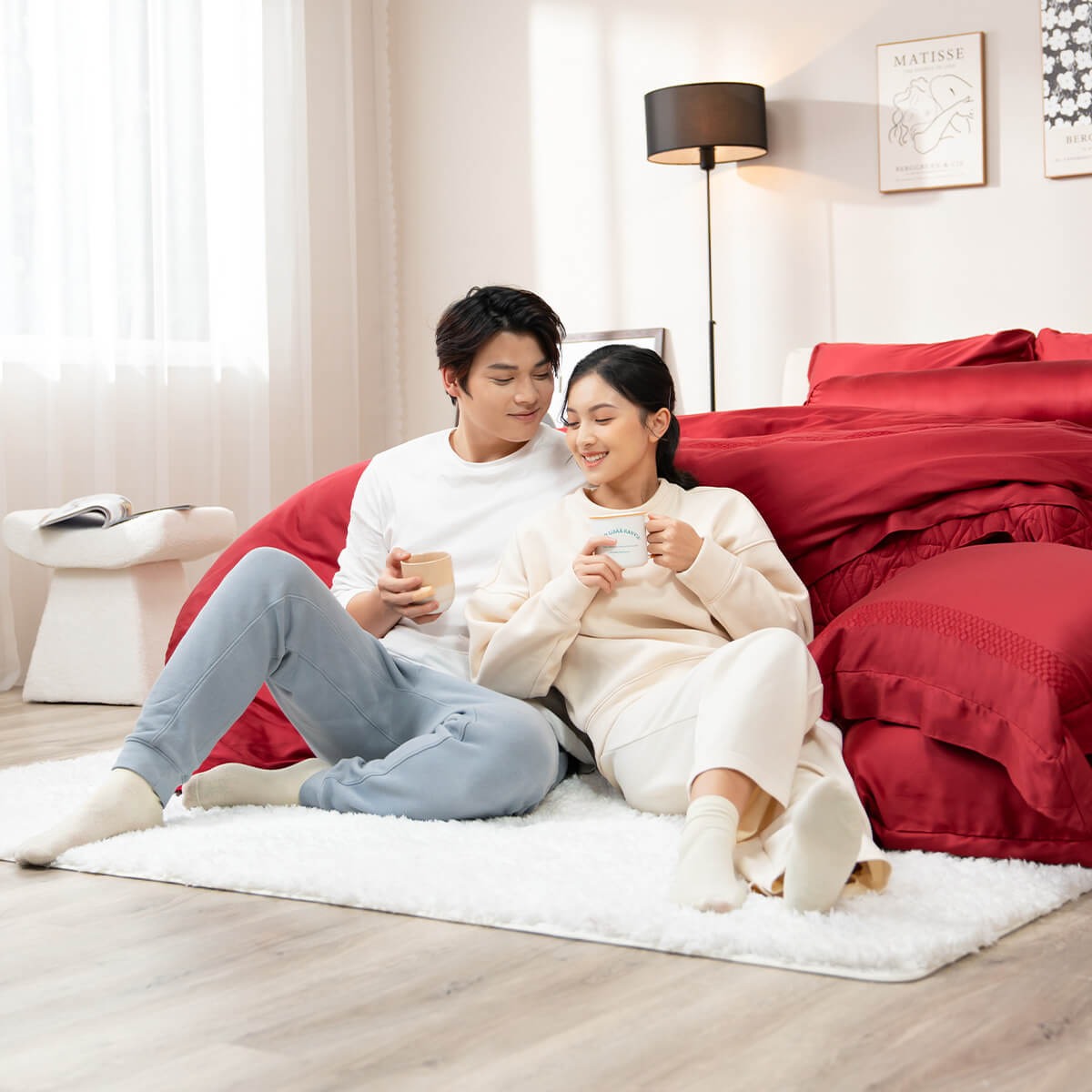 Bộ Chăn ga cưới lụa tencel cao cấp Amando Soulmate 7 chi tiết màu Đỏ - Ảnh 9