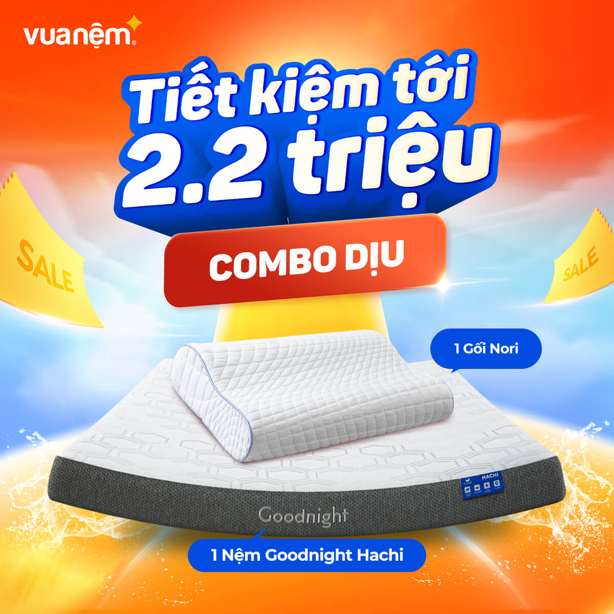 Combo Dịu (Nệm Hachi, 1 Gối Nori 1.0)